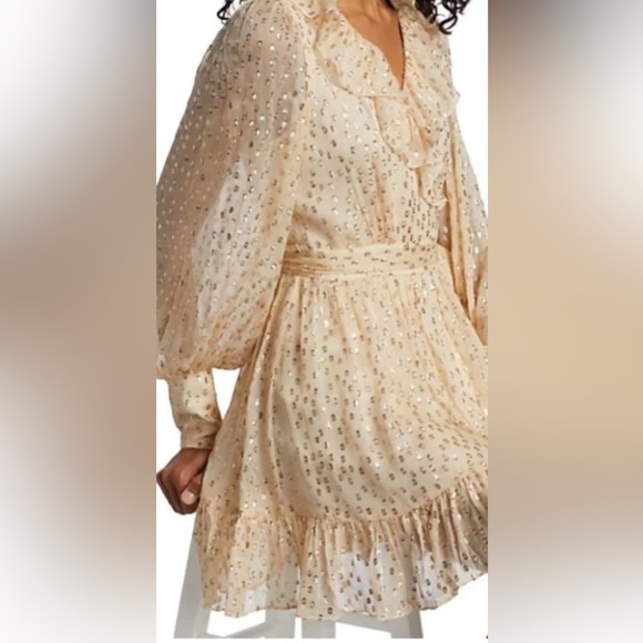 Zimmermann Cream Metallic Dot Long-Sleeve Mini Dress - Picture 7 of 16